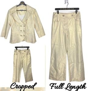 SVETLANA Gold Metallic 3 Piece Casual Pant Suit 6